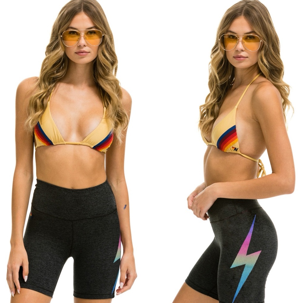 AVIATOR NATION 6” Rainbow Pink High Rise Bolt Graphic Bike Shorts